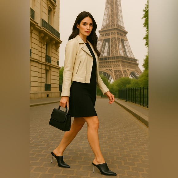 Michael Kors Halle Mule Pump Leather Black Pointed Toe Heels Size 6M NIB - Picture 3 of 11